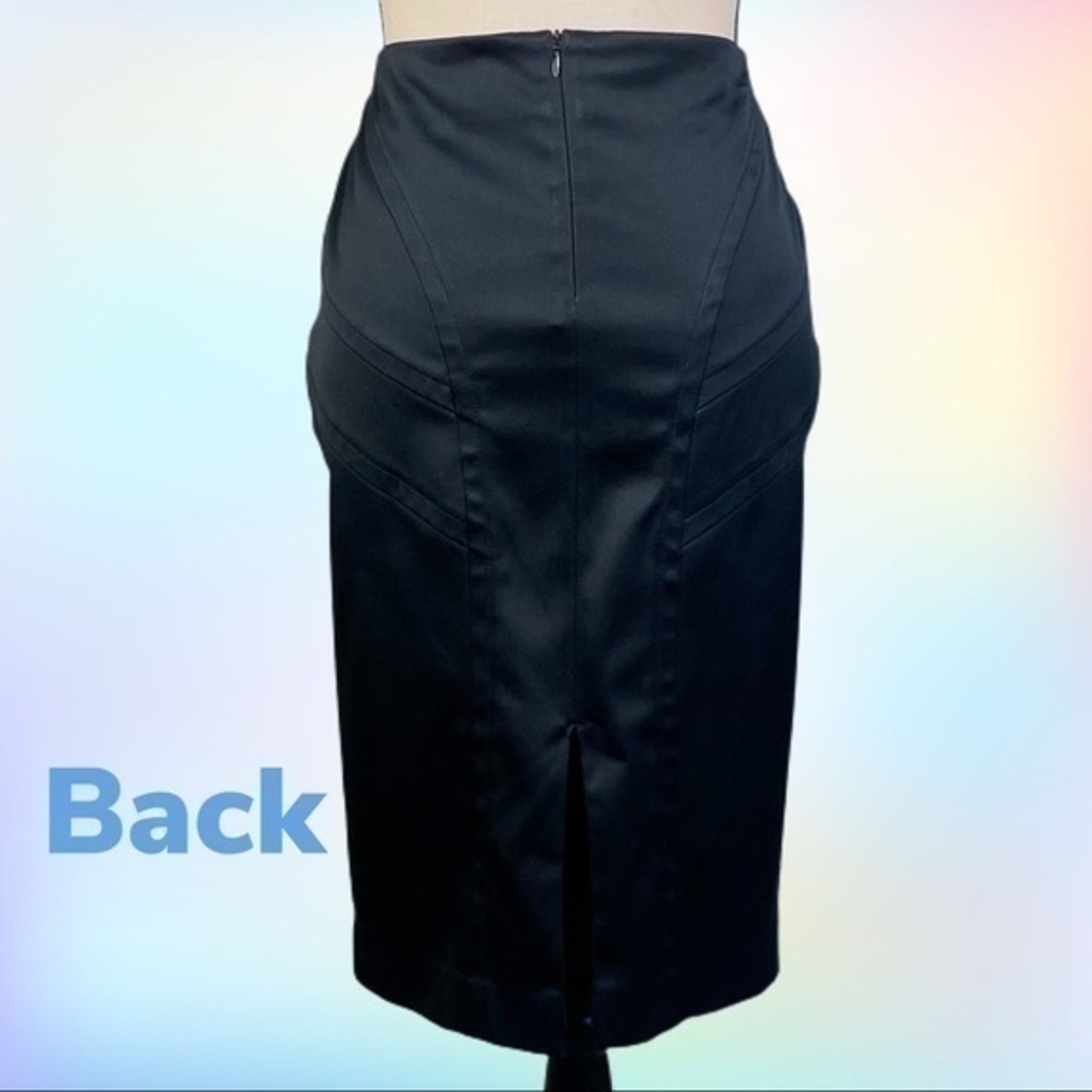 WAREHOUSE black satin straight skirt with decorative seams in size 12. EUC - Picture 8 of 13